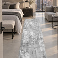 Distressed Classic Runner Rug – Gray in a bedroom
