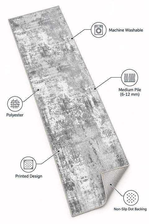 Distressed Classic Runner Rug – Gray – features