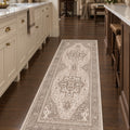 Distressed Medallion Vintage Runner Rug – Beige in a kitchen