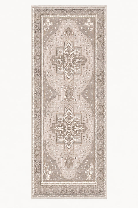 Distressed Medallion Vintage Runner Rug – Beige