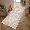 Distressed Medallion Vintage Runner Rug – Beige in a hallway