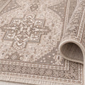 Distressed Medallion Vintage Runner Rug – Beige – texture close-up