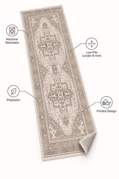 Distressed Medallion Vintage Runner Rug – Beige – features