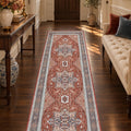 Distressed Medallion Vintage Runner Rug – Red in a hallway