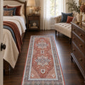 Distressed Medallion Vintage Runner Rug – Red in a bedroom