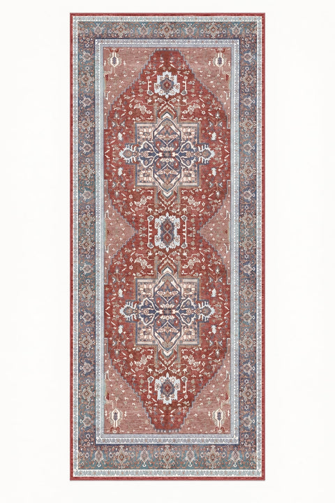 Distressed Medallion Vintage Runner Rug – Red