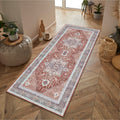 Distressed Medallion Vintage Runner Rug – Red in a hallway