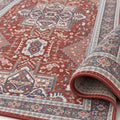 Distressed Medallion Vintage Runner Rug – Red – texture close-up