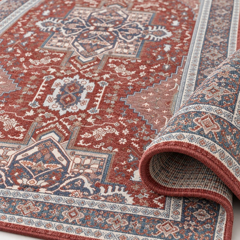 Distressed Medallion Vintage Runner Rug – Red – texture close-up