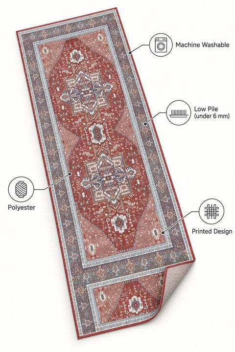 Distressed Medallion Vintage Runner Rug – Red – features