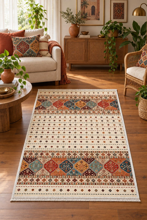 Distressed Vintage Area Rug in a living room