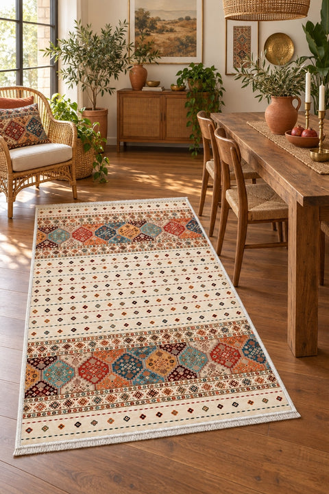Distressed Vintage Area Rug in a dining room