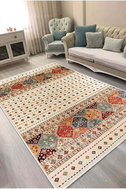 Distressed Vintage Area Rug in a living room