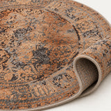 Distressed Vintage Round Rug – Brown – texture close-up