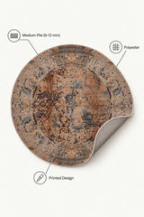 Distressed Vintage Round Rug – Brown – features