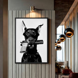 Doberman Modern Wall Art – Black and White Armed Dog Portrait