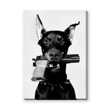 Doberman Modern Wall Art – Black and White Armed Dog Portrait