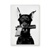 Doberman Modern Wall Art – Black and White Armed Dog Portrait
