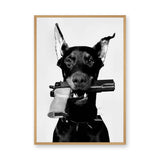 Doberman Modern Wall Art – Black and White Armed Dog Portrait