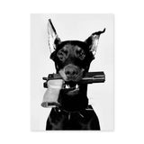 Doberman Modern Wall Art – Black and White Armed Dog Portrait
