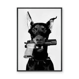 Doberman Modern Wall Art – Black and White Armed Dog Portrait