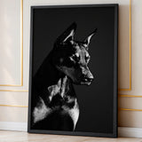 Doberman Portrait Modern Wall Art – Black-and-White Dog Photography