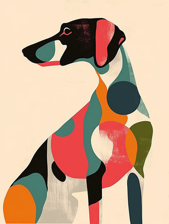 Dog Abstract Pop-Art Wall Art – Colorful Shapes on Beige
