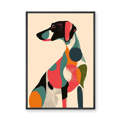Dog Abstract Pop-Art Wall Art – Colorful Shapes on Beige
