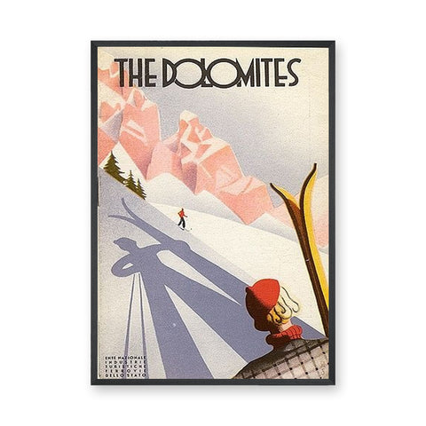 Dolomites Ski Vintage Travel Wall Art – Snowy Mountain Retro Print