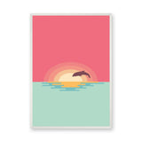 Dolphin Sunset Minimalist Wall Art – Pastel Ocean Animal Print