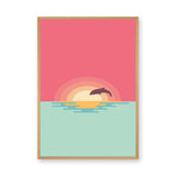 Dolphin Sunset Minimalist Wall Art – Pastel Ocean Animal Print