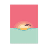 Dolphin Sunset Minimalist Wall Art – Pastel Ocean Animal Print