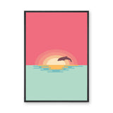Dolphin Sunset Minimalist Wall Art – Pastel Ocean Animal Print