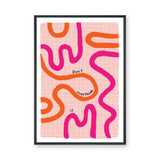 Don't Overthink It Typography Wall Art – Abstract Pink Grid Quote Print