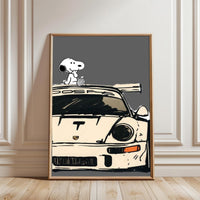 DOSPE Pop Art Print – Cartoon Dog on Porsche Sports Car Home Wall Poster