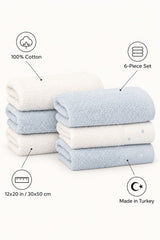 Dotted Cotton Guest Towel Set of 6 – Blue & Ecru – features