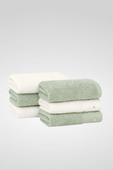 Dotted Cotton Guest Towel Set of 6 – Green & Ecru
