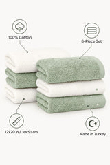 Dotted Cotton Guest Towel Set of 6 – Green & Ecru – features
