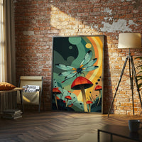 Dragonfly on Mushroom Aesthetic Print, Nature Insect Wall Poster
