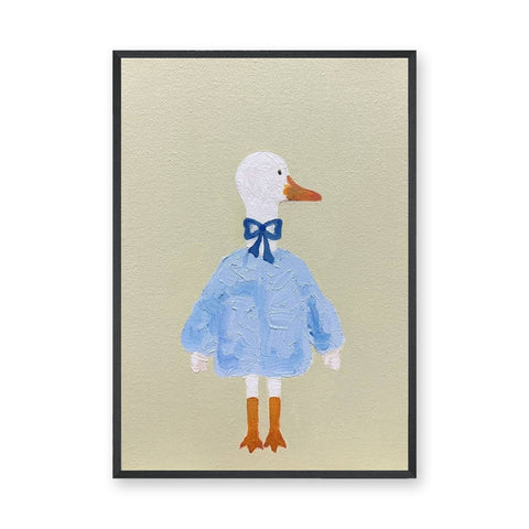 Dressed Duck Kids Wall Art – Whimsical Blue Outfit Nursery Print