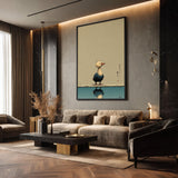 Duck Japandi Wall Art – Cute Reflection Print with Teal Water