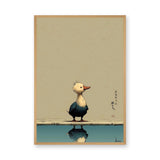 Duck Japandi Wall Art – Cute Reflection Print with Teal Water