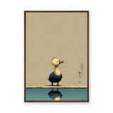 Duck Japandi Wall Art – Cute Reflection Print with Teal Water