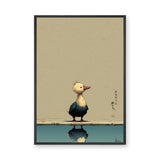Duck Japandi Wall Art – Cute Reflection Print with Teal Water