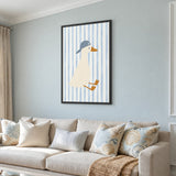 Duck Kids Wall Art – Cream Duck in Blue Cap on Pale Stripes