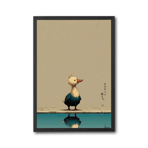 Duck Reflection Aesthetic Wall Décor Poster – Minimal Japanese Text Print