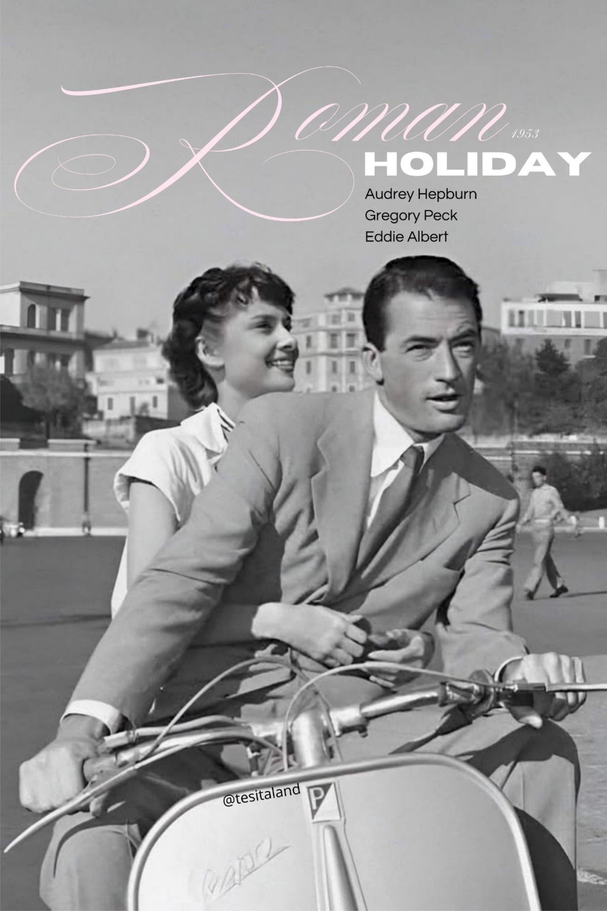 Roman Holiday 1953 Nostalgic Movie Décor Poster Wall Poster – Audrey Hepburn & Gregory Peck Iconic Print