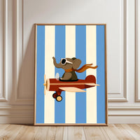 Elephant Flying Airplane Aesthetic Wall Print Décor Poster Print