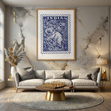 Elephant Vintage Wall Art – Blue India Postage Stamp Print