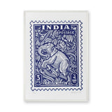Elephant Vintage Wall Art – Blue India Postage Stamp Print